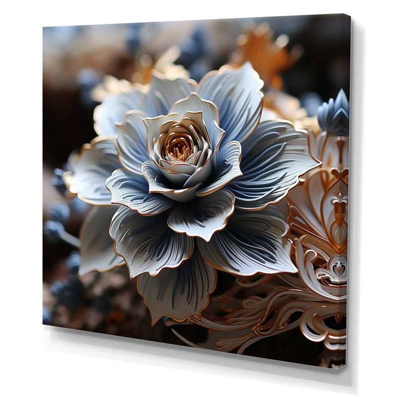 Élégante fleur de magnolia bleu sur toile, H 16 po x l 16 po, Toile tendue