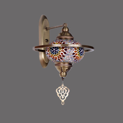 Lampe murale oriental traditionnel, corps en métal avec capuchon en verre, 9,8 po x 17,3 po x 11,8 po | Douille E27, 40 W maximum | Élégant design Tiffany pour décor traditionnel du Sud-Ouest | Finition de la peinture séchée au four