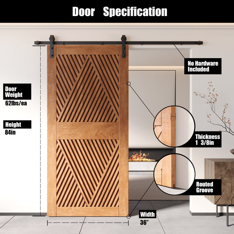 Porte de grange en bois de pin 84 po Homer, 36 po x 84 po