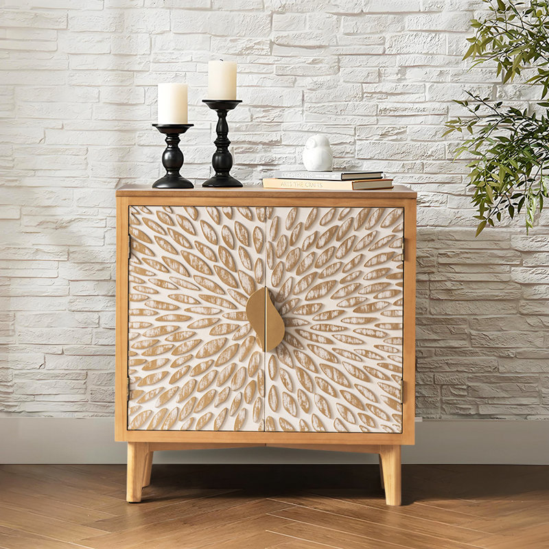 Armoire d'appoint en bois massif naturel vieilli 30 po à 2 portes Hugdahl