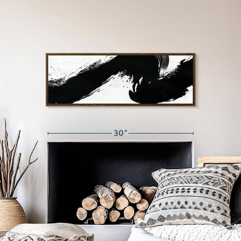 Coup abstrait, 31 po x 11 po, Cadre flottant noyer