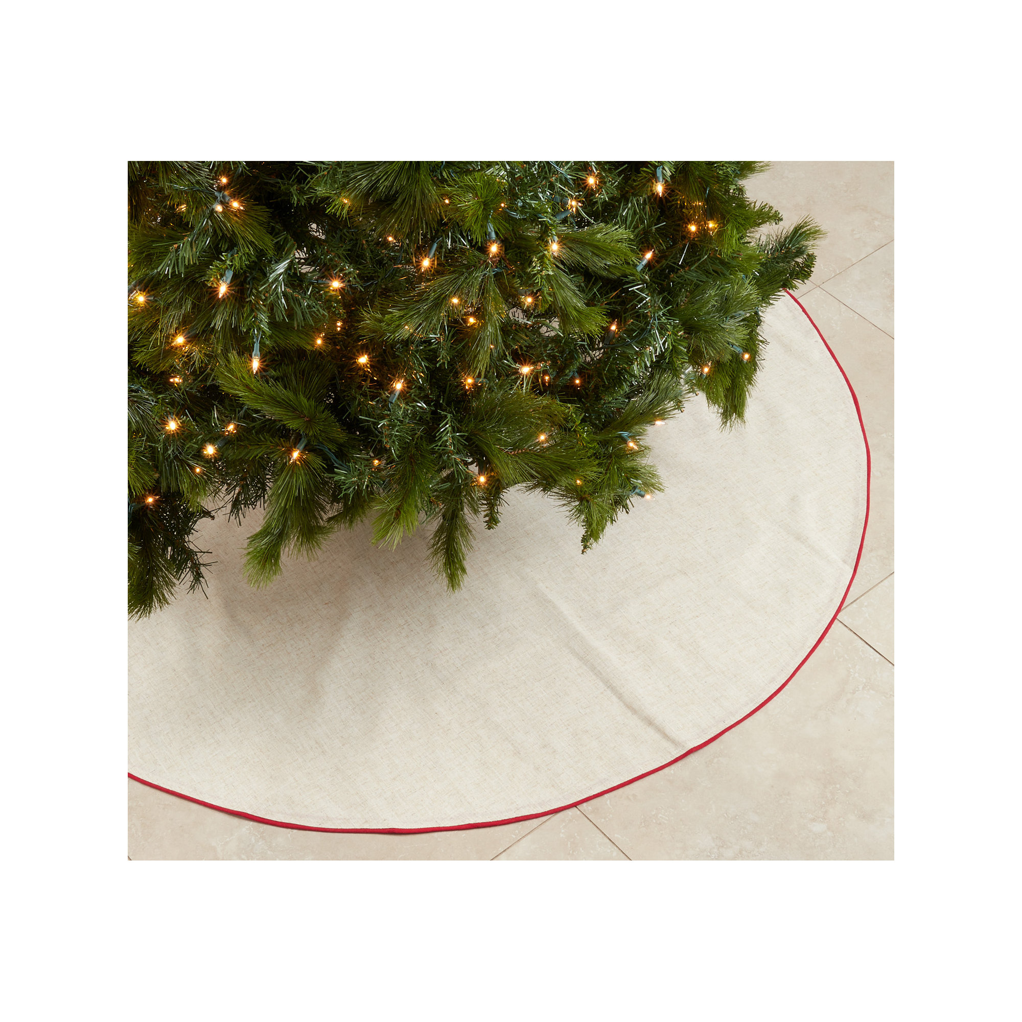 Nylah Tree Skirt, Natural/Red Piping, 56"