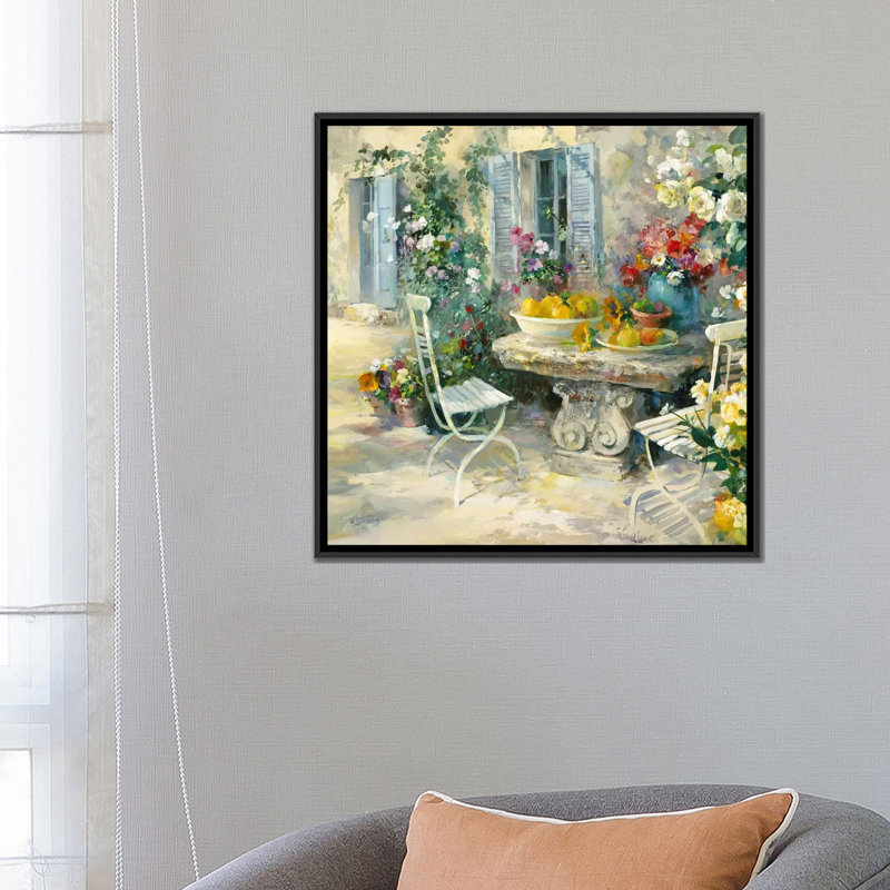« idyllic jardin », reproduction sur toile, H 18 po x l 18 po x P 1,5 po, Toile avec cadre noir, Blanc