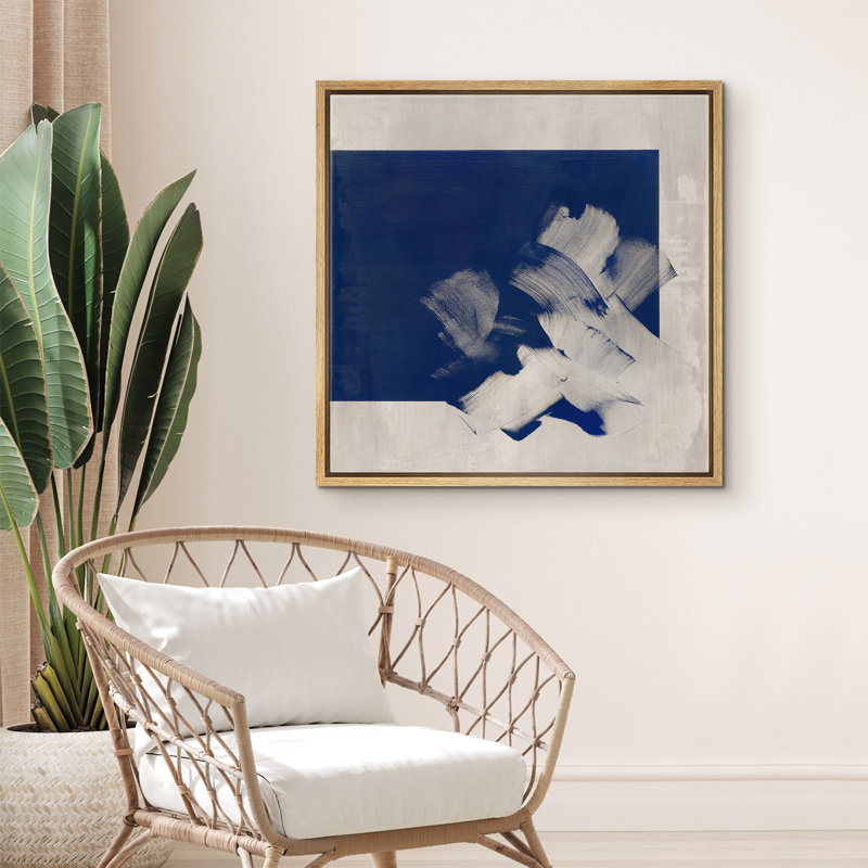 «Bold Blue Brushstroke», reproduction d'art minimaliste moderne sur toile encadrée dans la chambre principale, Naturel