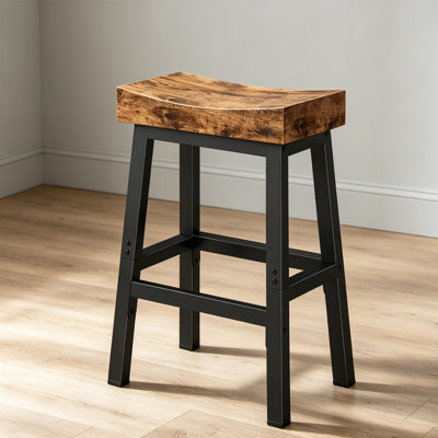 1 PC Farmhouse Wooden Stool, Counter Height Backless Chair With Footrest, Heavy Duty, For Kitchen Island Dining Table