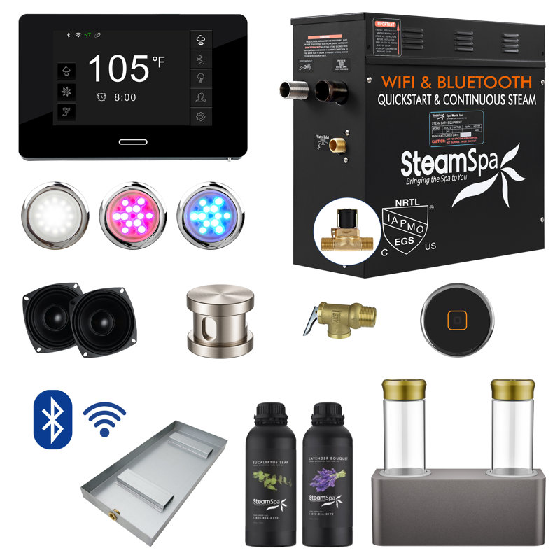 Ensemble de générateur de bain de vapeur à accès rapide Bluetooth et Bluetooth 9Kw avec pompe à arôme Black Gold