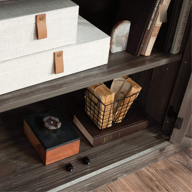 Cadre de rangement moderne brun moderne avec tablette ajustable, espace de rangement caché à double porte, surface épaisse de 1 pouce pour les activités de présentation et de travail, plan d'installation rapide facile, salon ou maison