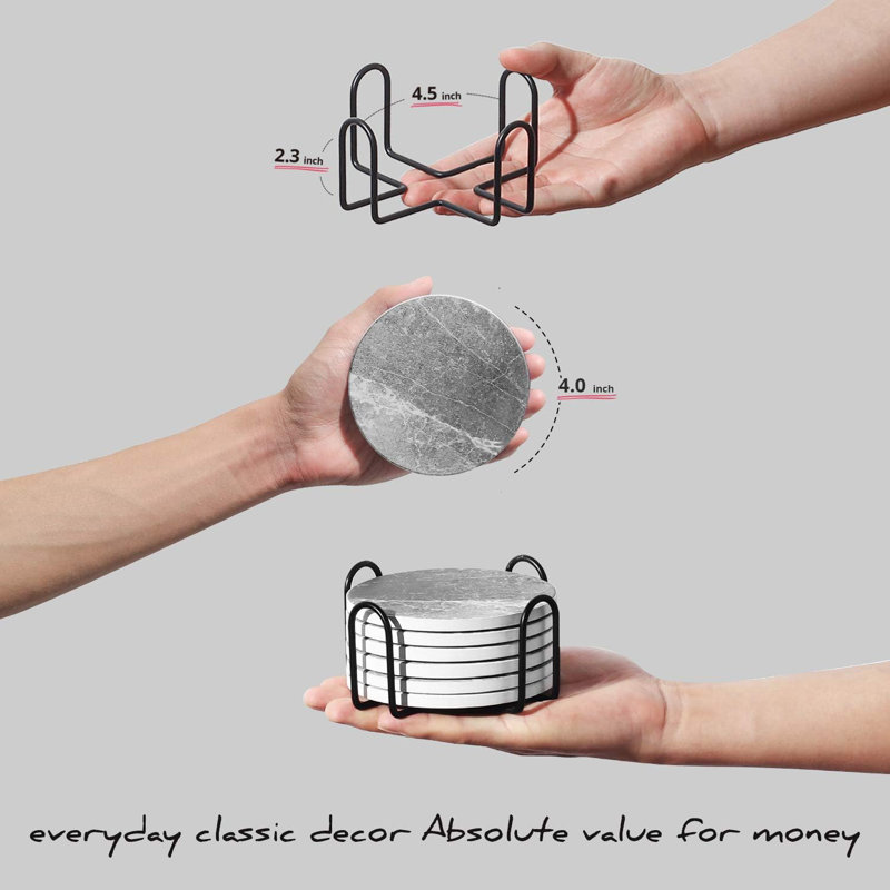 Round 6 Piece Coaster Set With Holder