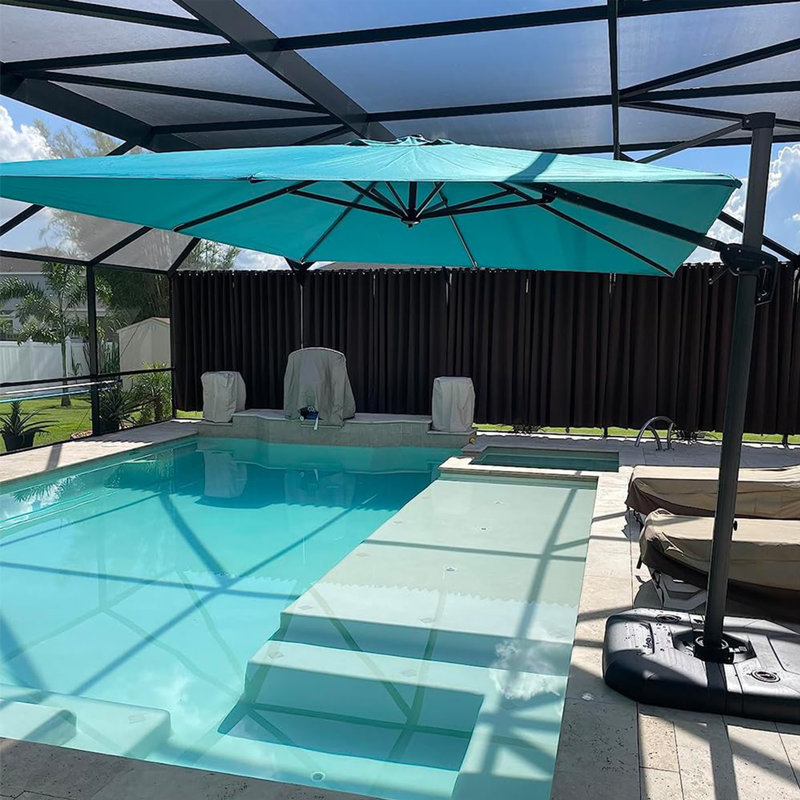 Parasol carré en porte-à-faux 9 pi avec base et rotation à 360 degrés, Bleu turquoise