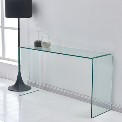 Clear Tempered Glass Console Table, Simple Bent Glass Design, 1 Piece, Versatile Table, Child-Safe Rounded Edges