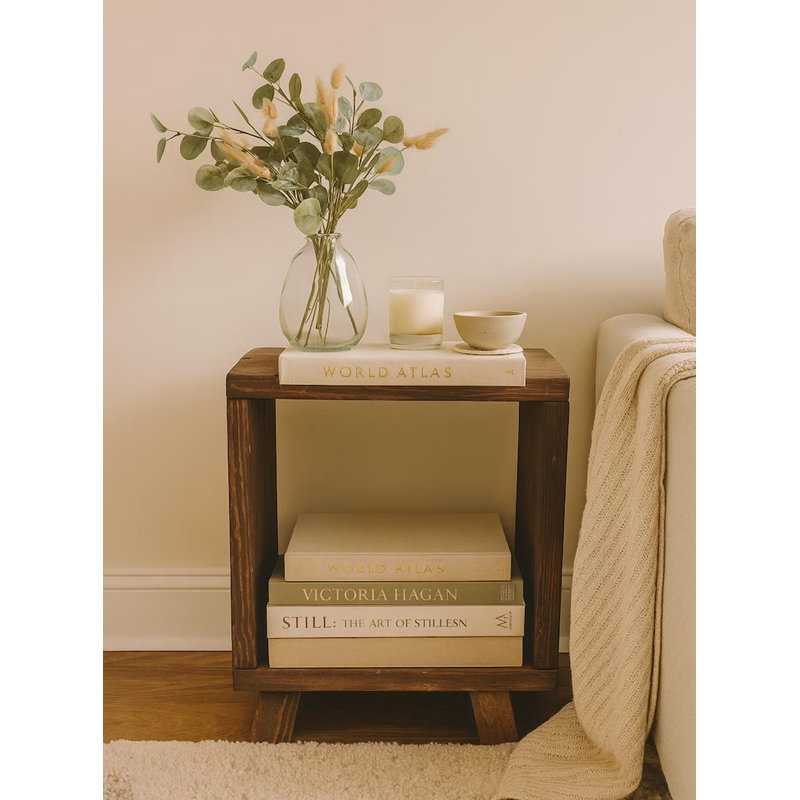 Table d'appoint Rustic Modernist | Table d'appoint en bois teinté | Table de bout Rustic Farmhouse | Table de chevet moderne | Petite bibliothèque 20 x 11 x 26