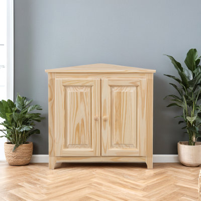 Haelynn Solid Wood 2-Door Corner Cabinet in Unfinished
