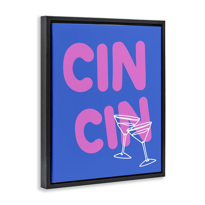 "Cin Cin Cheers Glasses", art mural sur toile flottante par House of Lulu, H 31 po x l 25 po, Cadre flottant noir de jais