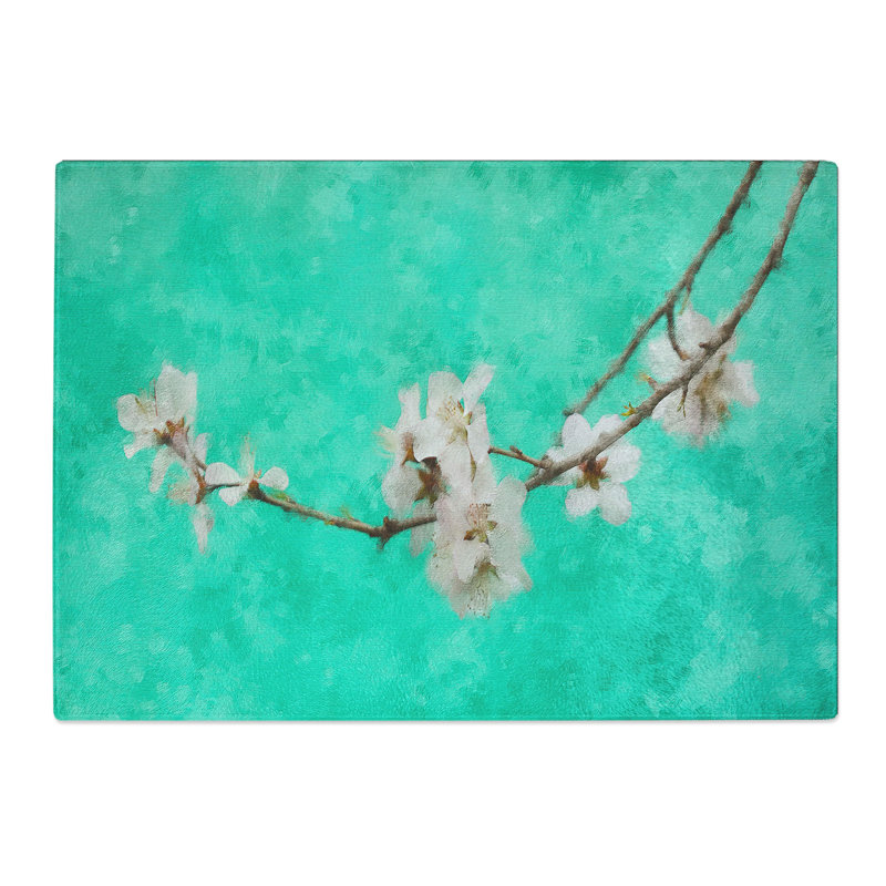 White Cherry Blossom Vol.2 Painting Chopping Board, 0.4cm H x 28.5cm W x 39cm L