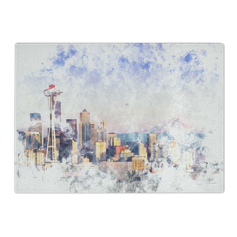 Tempered Glass Seattle Skyline Chopping Board, 28.5 cm x 39 cm