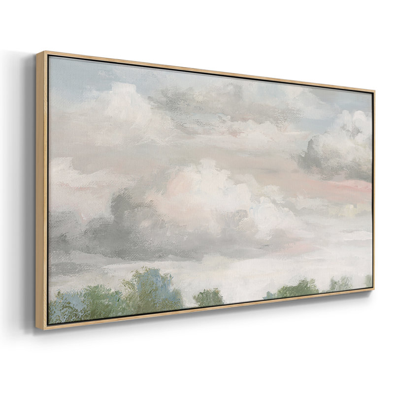 «Pastel Monring Sky», toile tendue avec châssis encadré, prête à être accrochée, H 21 po x l 41 po, Noyer