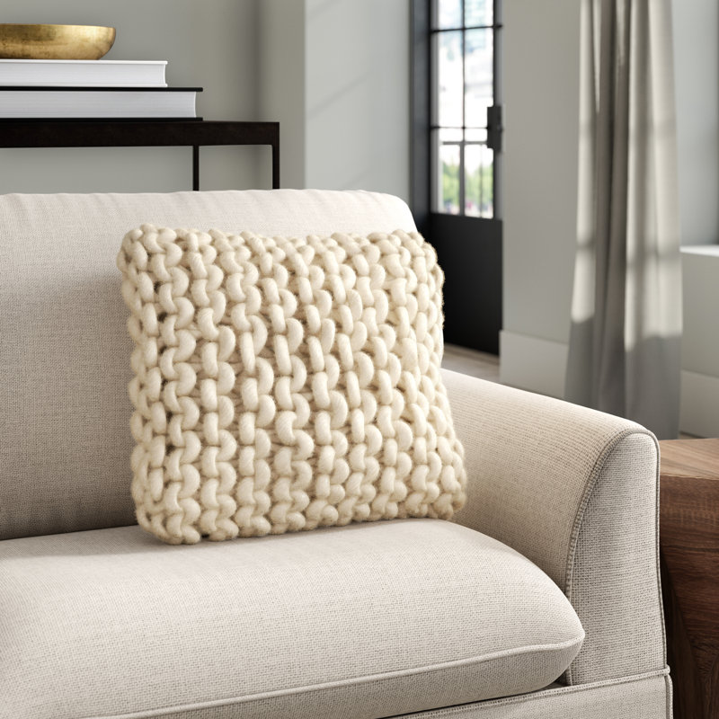Coussin en laine Zayn, Ivoire, Polyester / Bourre en polyester