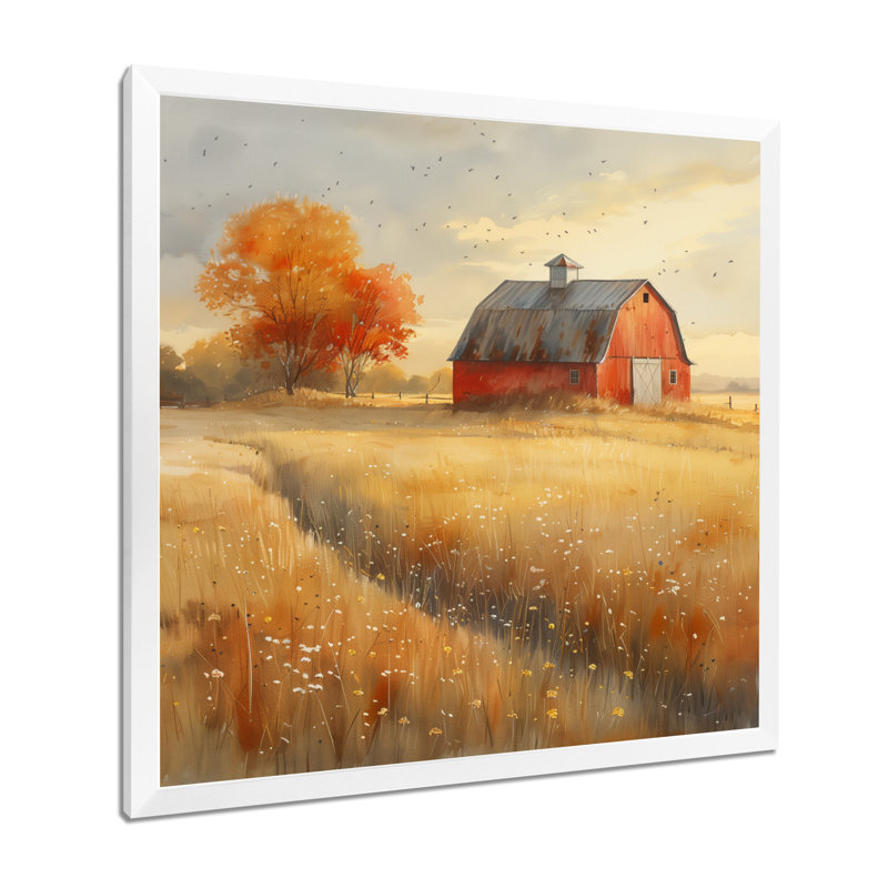 Jaune jaune brun, campagne d'automne, grange I - art mural de grange, Toile encadrée blanche avec une seule photo