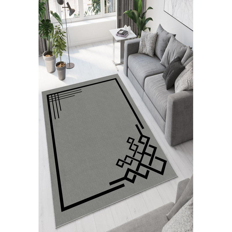 Eco-Friendly Area Rug, Grey, 5.9 x 9.2 Feet | 100% Polyester, 650 g/m², 0.2 in Pile Height | Antibacterial, Non-Slip PVC Dot Underside, Machine Washable, Perfect for Living Room & Bedroom Décor