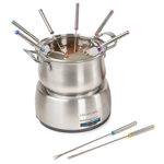 HomeCraft 8-Cup Stainless Steel Electric Chocolate Fondue Set With 8 Color-Coded Forks, 2-Quart Capacity, Temperature Control, Perfect For Fruit, Vegetables, Breads, Pretzels, Chicken Wings