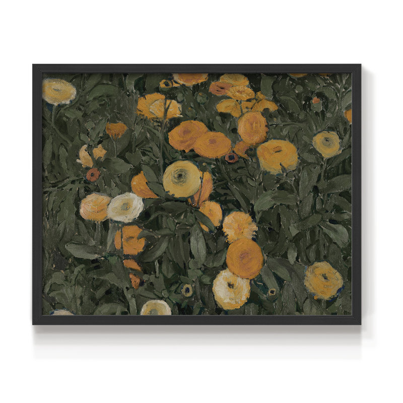 Motif floral rétro - CII - reproduction encadrée, H 8 po x l 10 po, Noir, noir, noir, noir