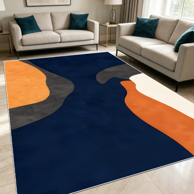 1PC Abstract Wavy Color Block with Navy Blue, Burnt Orange, Dark Gray, Off White area rugs for Living Room, Soft and Comfortable, Suitable for all seasons, easy-to-maintain, machine washable Indoor floor mat, Under Table Farmhouse suitable for...