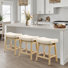 24inch Wooden Backless Saddle Counter Height Barstools Wide Seat Comfortable For Kitchen Island