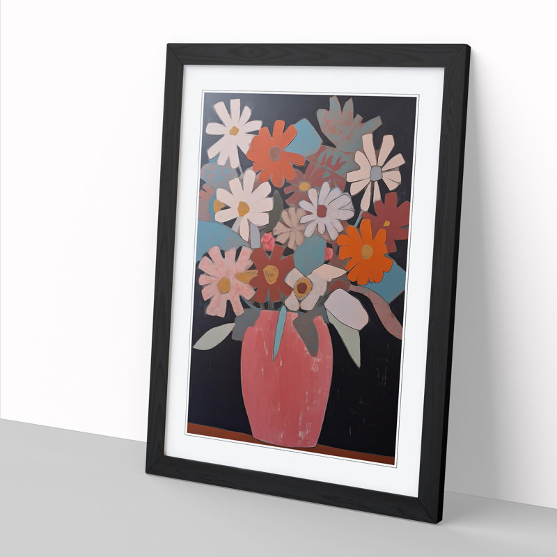 FRM-V0523-916X Flowers Mid Century Vol.6 1 Piece Single Picture Frame Wall Art, 46cm H x 34cm W x 2cm D, Walnut Framed