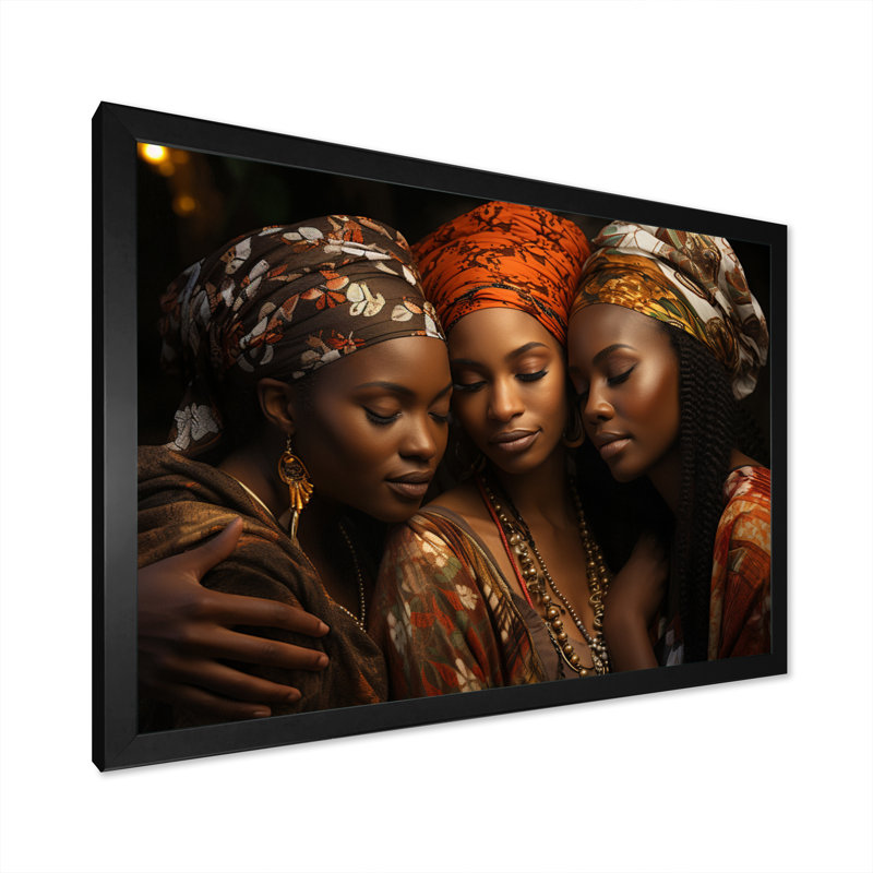 World Cultures Sœurs I - Art africain américain, art mural, H 34 po x l 44 po x P 1,5 po, Cadre simple noir