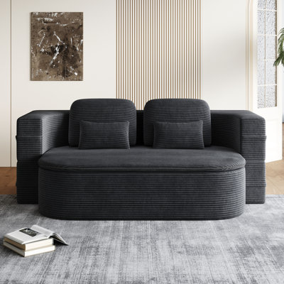 Convertible 75'' 21 Floor Foam Bed With 4 Pillows And Non-slip Pad, For Bedroom Comfort Sleeper Corduroy Silk Wool Blanket Pillows, Living Room Lounge