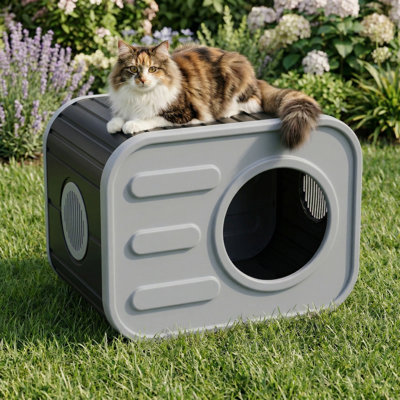 Outdoor Cat House Weatherproof, Camera-shaped Resin Cat Shelter For Indoor Outdoor Use, Gray
