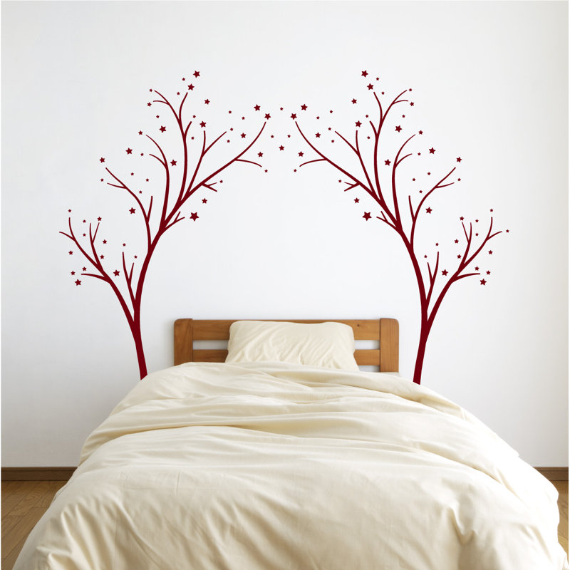 Décalcomanie murale arbres étoiles, Bourgogne, H 80 po x l 99 po x P 0,01 po