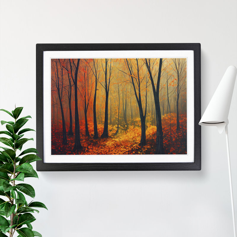Luminous Autumn Forest - Single Picture Frame Print, 46cm H x 64cm W, Black