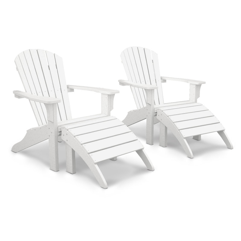 POLYWOOD Seashell Adirondack Set with Ottomans, White