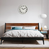 2-Pcs Bedroom Set – Solid Wood Platform Bed Frame & Matching Nightstand, Mid-Century Modern Scandinavian, 800 lbs Capacity, No Box Spring Needed