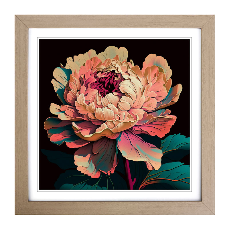 Peony Flower - Framed Print, Oak