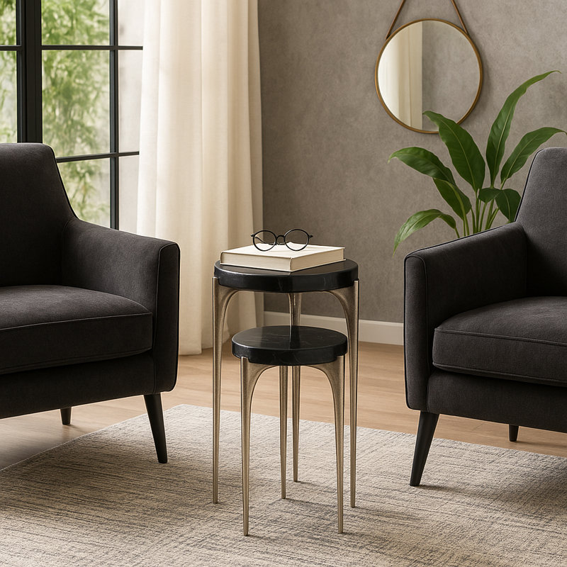 Table d'appoint Altrincham Contemporary Quartz, Noir, Argent argent
