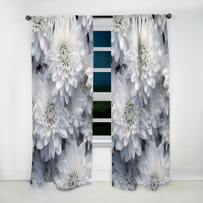 Gadar White Chrysanthemums Purity Collage - Traditional Curtain - Velvet Room Darkening - 1 panel, 52" W x 108" L