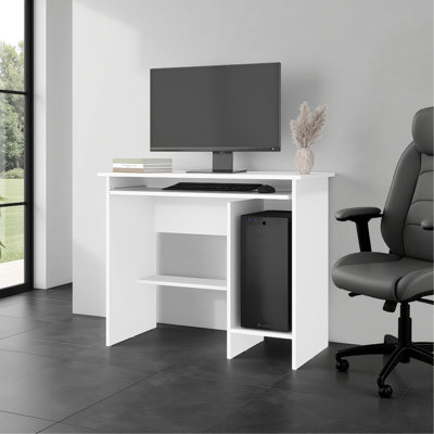 Koyuk Computer Desk with Sliding Keyboard Tray, Lower Storage Shelf and CPU Compartment