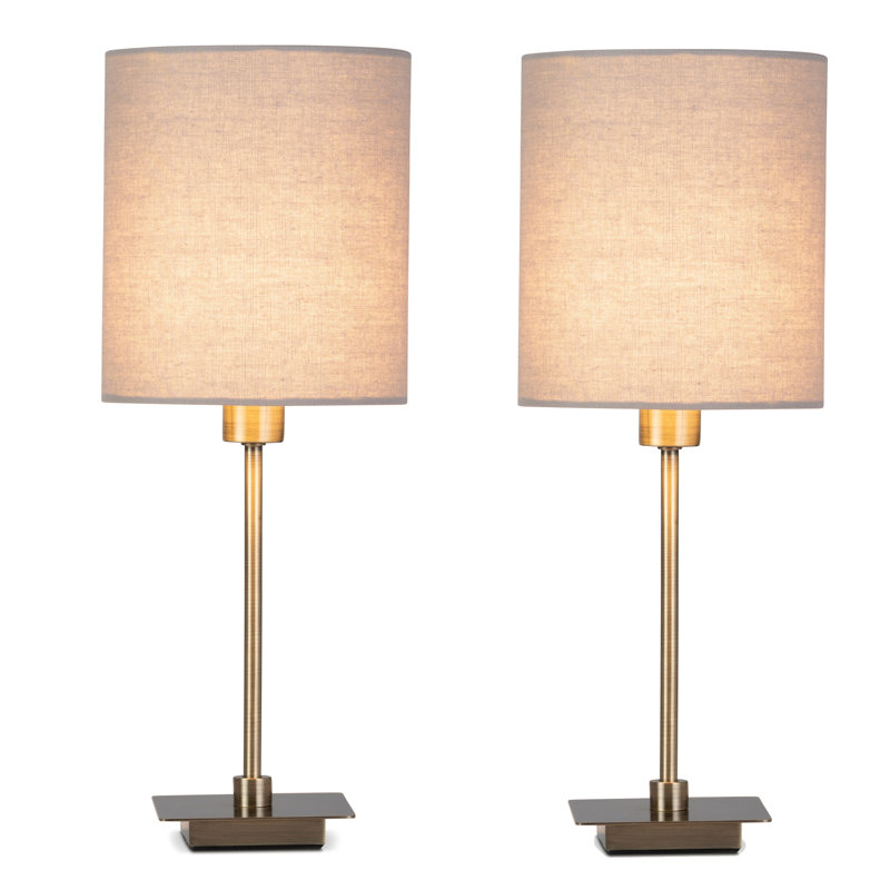 Pair (2x) Square Stick Antique Brass Metal Bedside Table Lamp , Grey