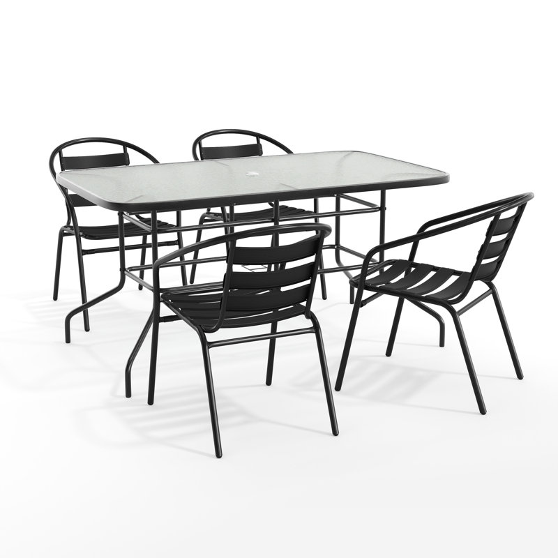 Ensemble repas d'extérieur 5 pièces - table de patio trempé, 4 chaises empilables Flex Comfort