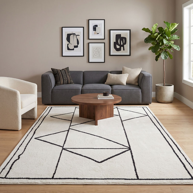 Cherle Modern Geometric Art Micro-Shag Area Rug, Rectangle 3'6" x 5'6"