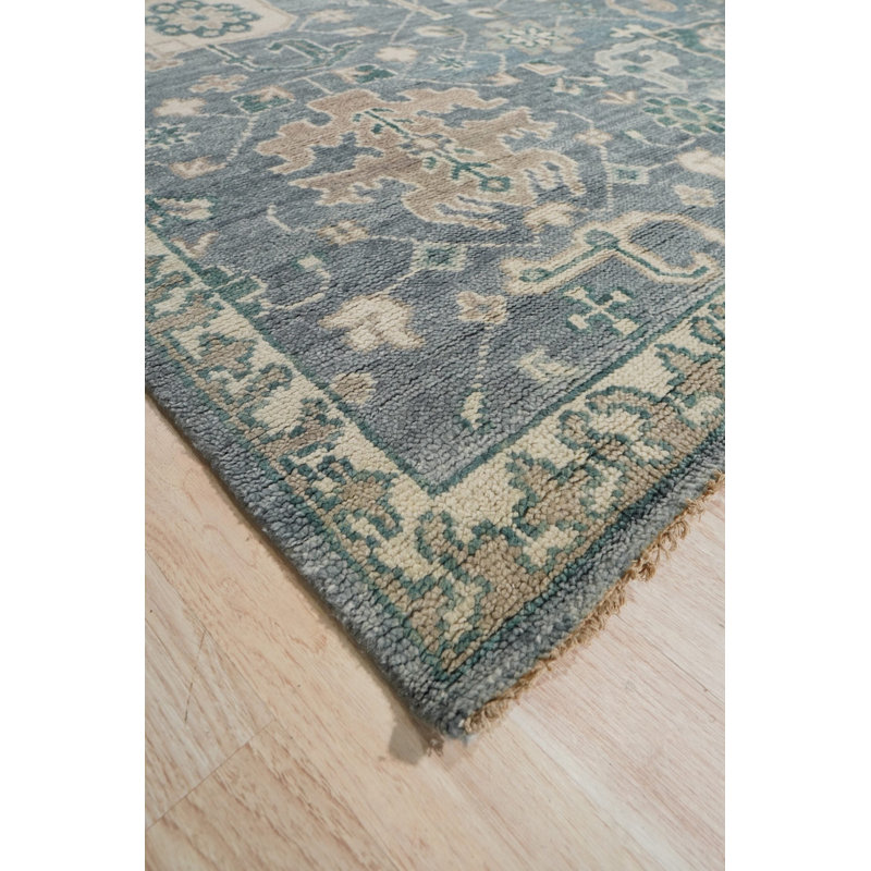 Blue Hand-Knotted Wool Floral Trelliswork Classic Traditional Modern Contemporary Carpet Rug, 10' x 14'