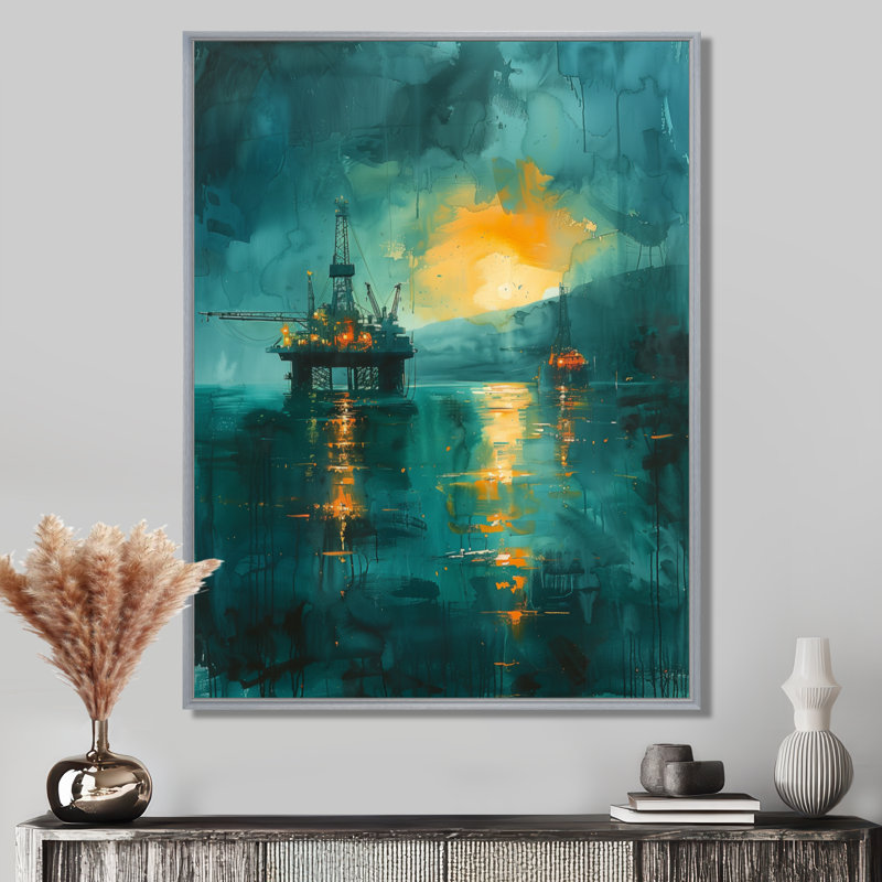 Emerald Oil Offshore Plateforme Horizon - Art mural, Cadre flottant brun, H 24 po x l 32 po