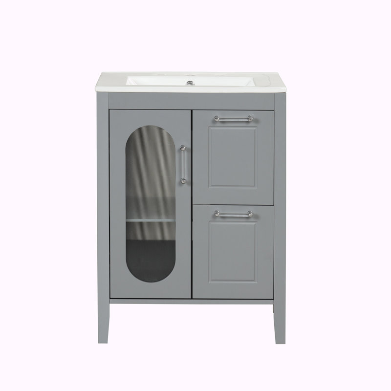 Ensemble de meuble-lavabo simple 24 po avec plateau en céramique Gatsby, Gris