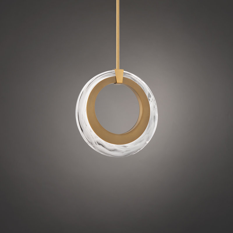 Aged Brass Mini LED Pendant with Pressed Glass Diffuser