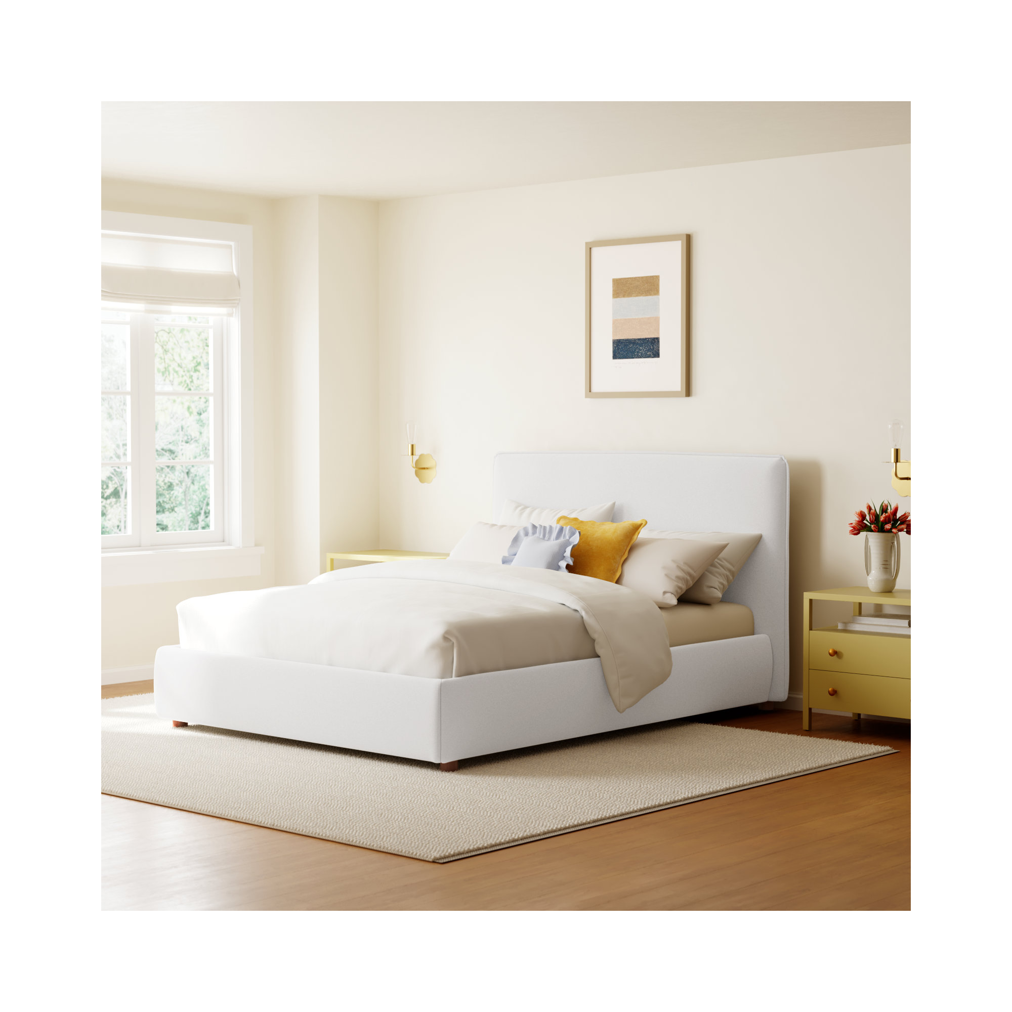 Callahan Upholstered Bed, Ivory Linen, Queen