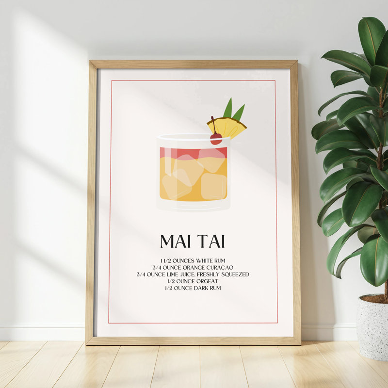 Mai Tai Cocktail Recipe Wall Art, Drink Poster, Bar Cart Decor, Kitchen Print, Tropical Drink Art, Home Bar Sign, Unframed Matte Vertical