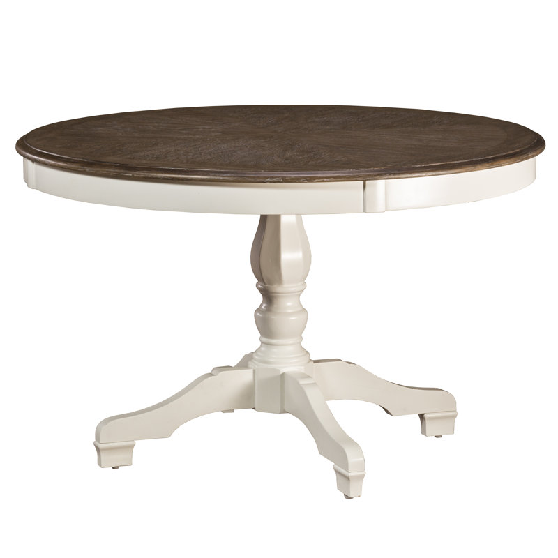 Carcassonne Round Solid Wood Dining Table, Brown/White