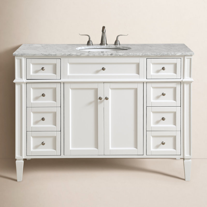 Rivers 48'' Single Bathroom Vanity with Carrara Marble Top, White